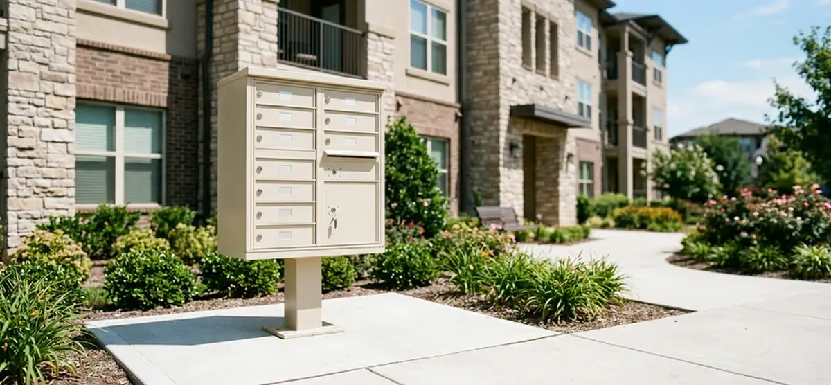 Florence 1570-12 Type II CBU commercial mailbox unit in a community setting